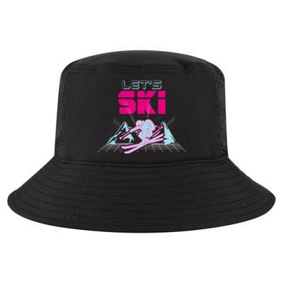 Woman Lets Ski Mountains Winter Gift For Skier Cool Comfort Performance Bucket Hat