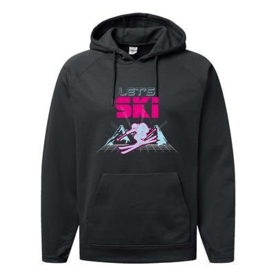 Woman Lets Ski Mountains Winter Gift For Skier Performance Fleece Hoodie