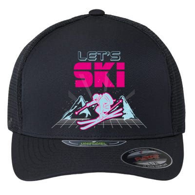 Woman Lets Ski Mountains Winter Gift For Skier Flexfit Unipanel Trucker Cap