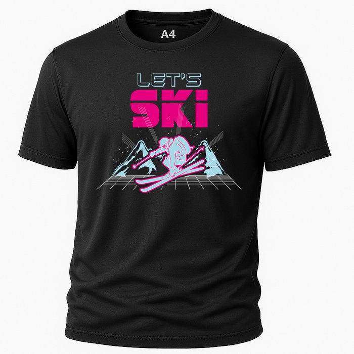 Woman Lets Ski Mountains Winter Gift For Skier Cooling Performance Crew T-Shirt