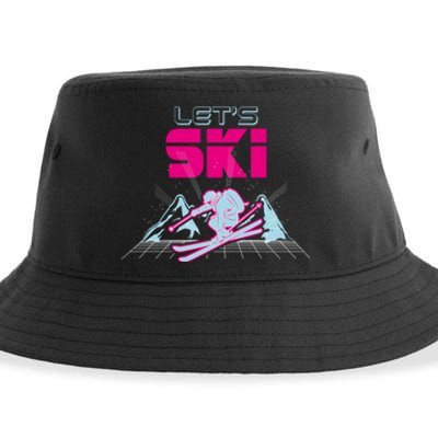 Woman Lets Ski Mountains Winter Gift For Skier Sustainable Bucket Hat