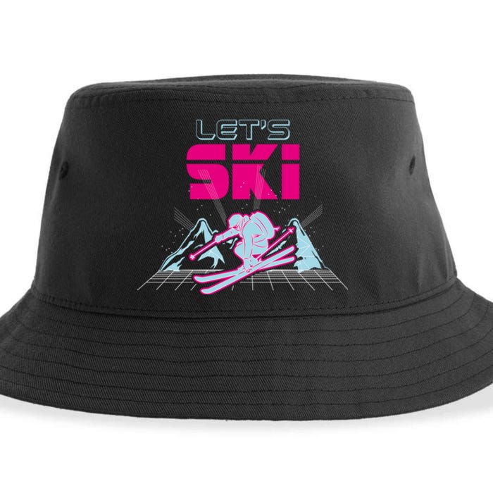 Woman Lets Ski Mountains Winter Gift For Skier Sustainable Bucket Hat