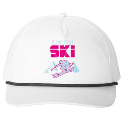 Woman Lets Ski Mountains Winter Gift For Skier Snapback Five-Panel Rope Hat