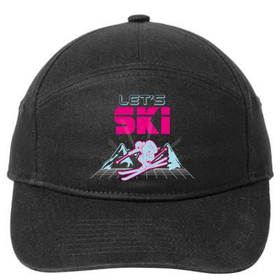 Woman Lets Ski Mountains Winter Gift For Skier 7-Panel Snapback Hat