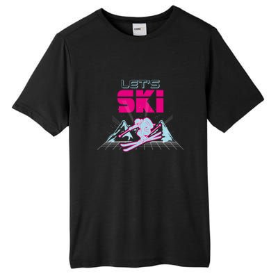 Woman Lets Ski Mountains Winter Gift For Skier Tall Fusion ChromaSoft Performance T-Shirt