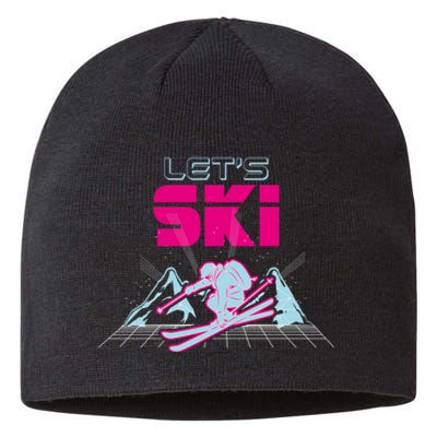 Woman Lets Ski Mountains Winter Gift For Skier Sustainable Beanie