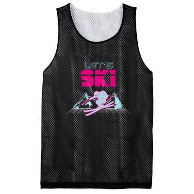 Woman Lets Ski Mountains Winter Gift For Skier Mesh Reversible Basketball Jersey Tank