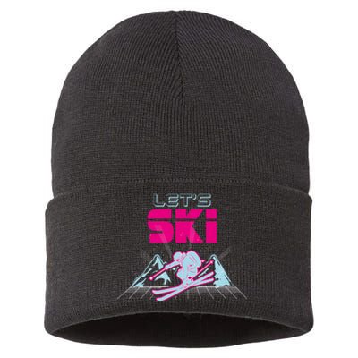 Woman Lets Ski Mountains Winter Gift For Skier Sustainable Knit Beanie