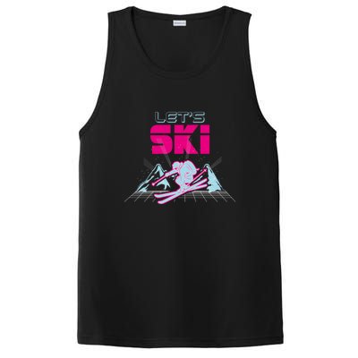 Woman Lets Ski Mountains Winter Gift For Skier PosiCharge Competitor Tank