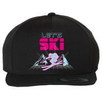 Woman Lets Ski Mountains Winter Gift For Skier Wool Snapback Cap