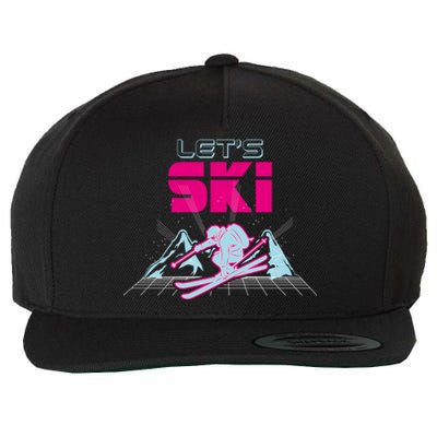 Woman Lets Ski Mountains Winter Gift For Skier Wool Snapback Cap