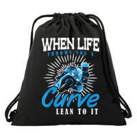 When Life Throws You A Curve Lean Into It Motorcycle Drawstring Bag