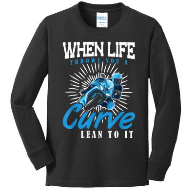 When Life Throws You A Curve Lean Into It Motorcycle Kids Long Sleeve Shirt