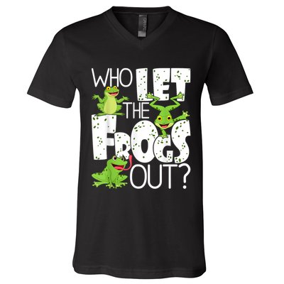 Who Let The Frogs Out Funny Amphibian Lover Frog Owner V-Neck T-Shirt