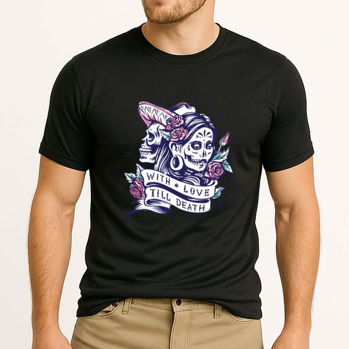 With Love Till Death Day Of The Dead Cooling Performance Crew T-Shirt