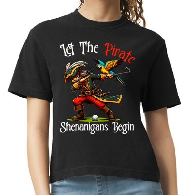 Wo Let The Pirate Shenanigans Begin Golf Pirate Halloween. Comfort Colors Boxy T-Shirt