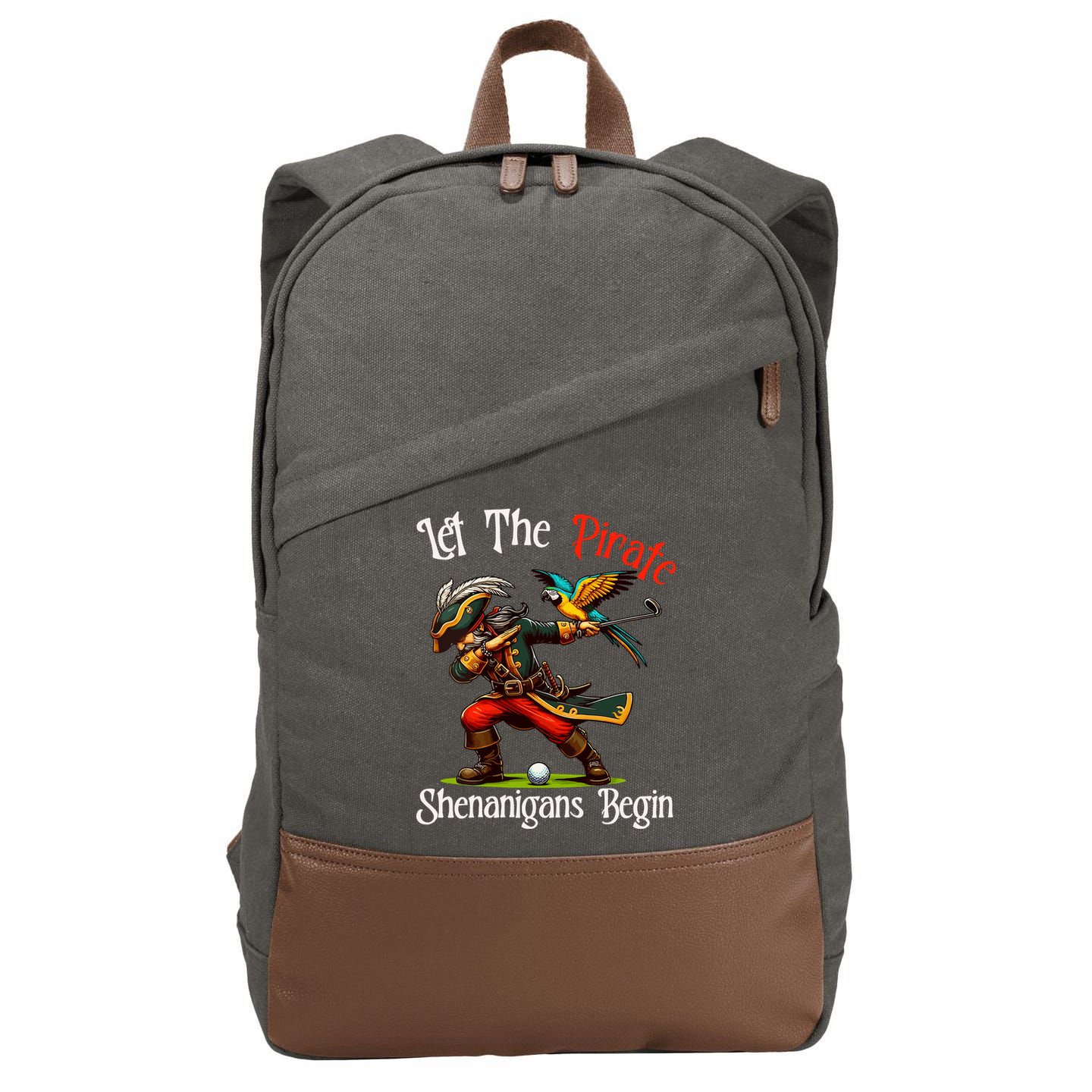 Wo Let The Pirate Shenanigans Begin Golf Pirate Halloween. Cotton Canvas Backpack