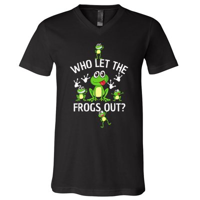 Who Let The Frogs Out Funny Frog Lover V-Neck T-Shirt