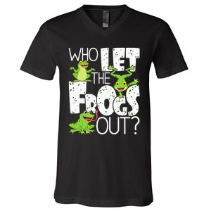 Who Let The Frogs Out Funny Amphibian Lover Frog Owner V-Neck T-Shirt