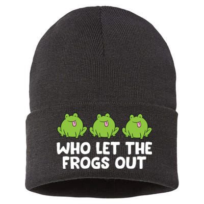 Who Let The Frogs Out Cute Frog Squad Frog Lovers Sustainable Knit Beanie