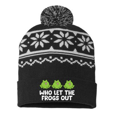 Who Let The Frogs Out Cute Frog Squad Frog Lovers USA-Made Snowflake Beanie