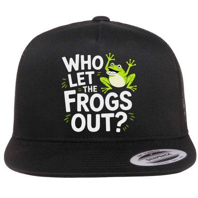 Who Let The Frogs Ou Funny Frog Lovers Flat Bill Trucker Hat