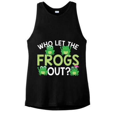 Who Let The Frogs Out Funny Frog Lovers MM Ladies PosiCharge Tri-Blend Wicking Tank