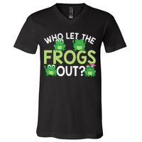 Who Let The Frogs Out Funny Frog Lovers MM V-Neck T-Shirt