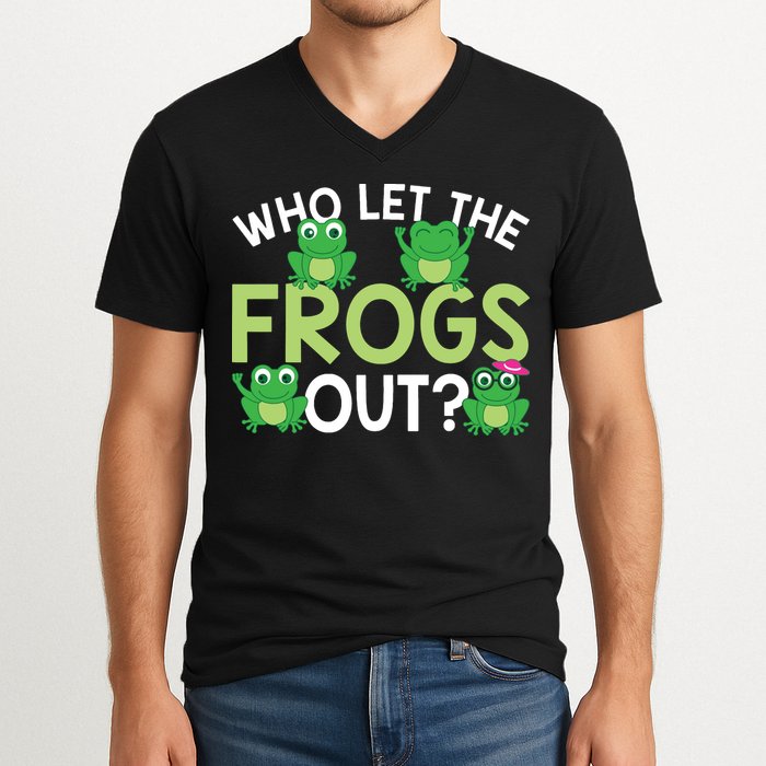 Who Let The Frogs Out Funny Frog Lovers MM V-Neck T-Shirt