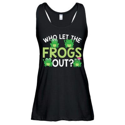 Who Let The Frogs Out Funny Frog Lovers MM Ladies Essential Flowy Tank
