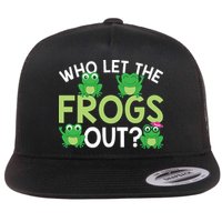Who Let The Frogs Out Funny Frog Lovers MM Flat Bill Trucker Hat