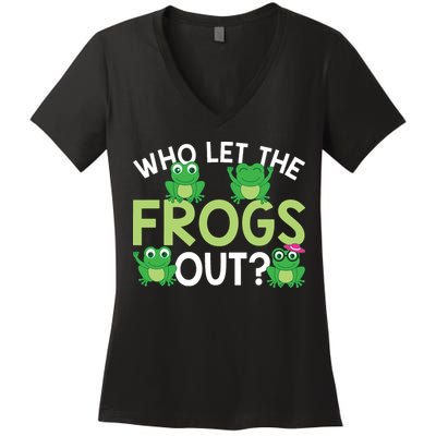 Who Let The Frogs Out Funny Frog Lovers MM Women's V-Neck T-Shirt