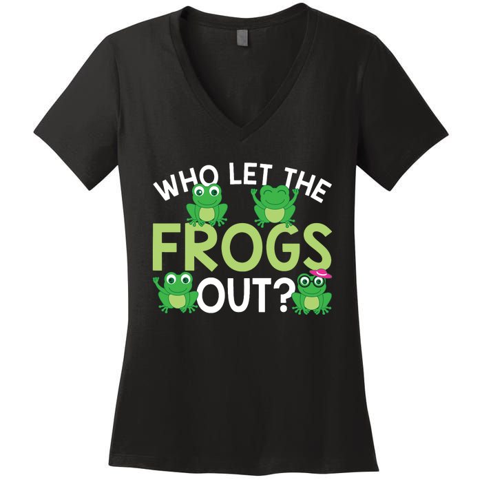 Who Let The Frogs Out Funny Frog Lovers MM Women's V-Neck T-Shirt