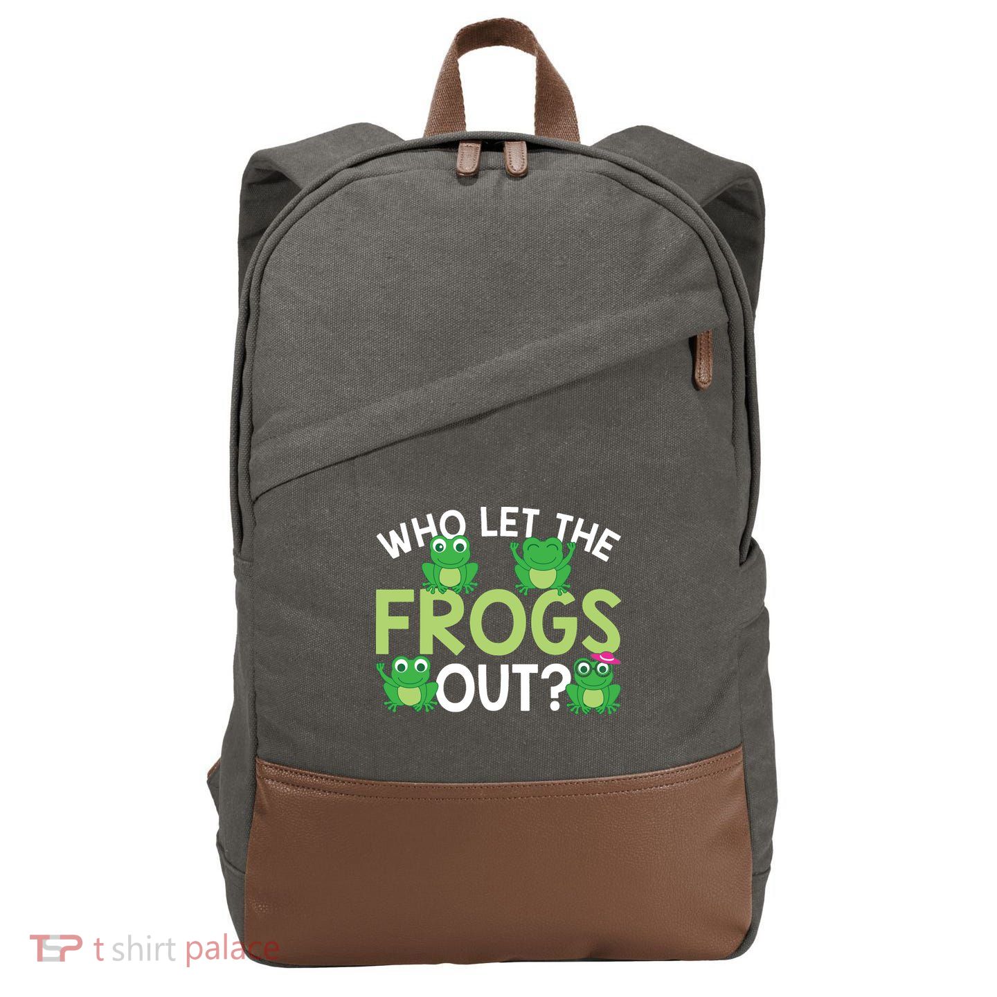Who Let The Frogs Out Funny Frog Lovers MM Cotton Canvas Backpack