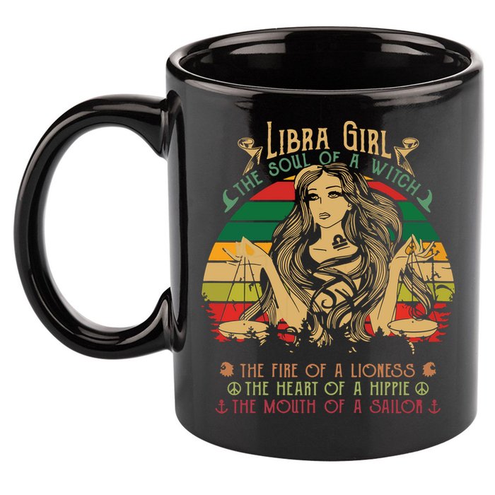 Womens Libra The Soul Of A Witch Fire Of A Lioness 11oz C Handle Ceramic Mug