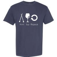 Womens Love To Knit Sip Wine And Repeat Funny Knitting Garment-Dyed Heavyweight T-Shirt