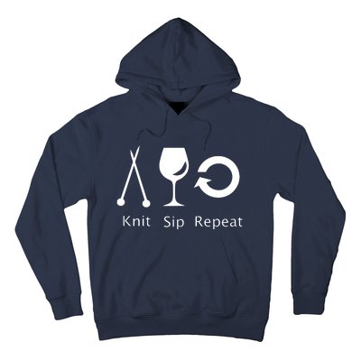 Womens Love To Knit Sip Wine And Repeat Funny Knitting Hoodie