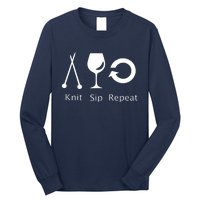 Womens Love To Knit Sip Wine And Repeat Funny Knitting Long Sleeve Shirt