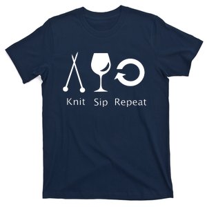 Womens Love To Knit Sip Wine And Repeat Funny Knitting T-Shirt