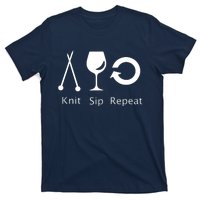 Womens Love To Knit Sip Wine And Repeat Funny Knitting T-Shirt