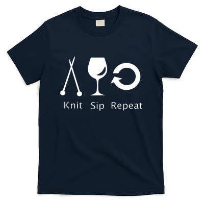 Womens Love To Knit Sip Wine And Repeat Funny Knitting T-Shirt