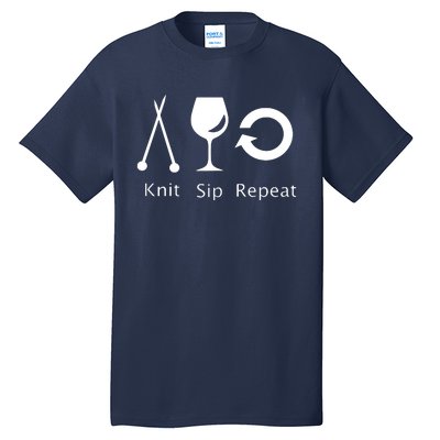 Womens Love To Knit Sip Wine And Repeat Funny Knitting Tall T-Shirt