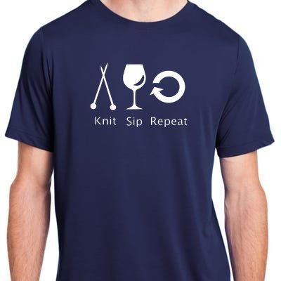 Womens Love To Knit Sip Wine And Repeat Funny Knitting Adult ChromaSoft Performance T-Shirt