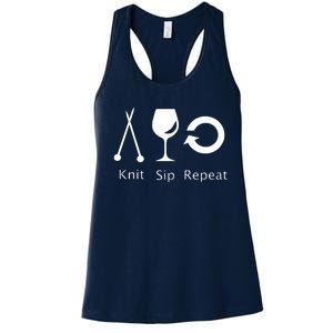 Womens Love To Knit Sip Wine And Repeat Funny Knitting Women's Racerback Tank