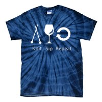 Womens Love To Knit Sip Wine And Repeat Funny Knitting Tie-Dye T-Shirt