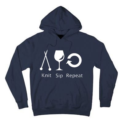 Womens Love To Knit Sip Wine And Repeat Funny Knitting Tall Hoodie