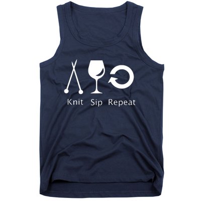 Womens Love To Knit Sip Wine And Repeat Funny Knitting Tank Top