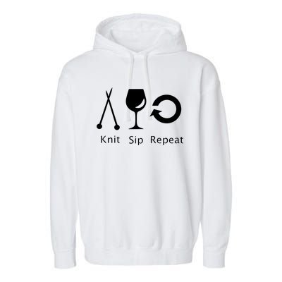 Womens Love To Knit Sip Wine And Repeat Funny Knitting Garment-Dyed Fleece Hoodie