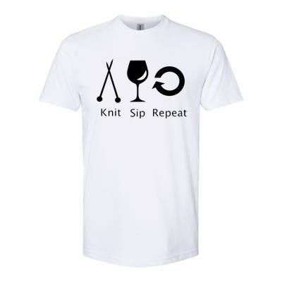 Womens Love To Knit Sip Wine And Repeat Funny Knitting Softstyle CVC T-Shirt