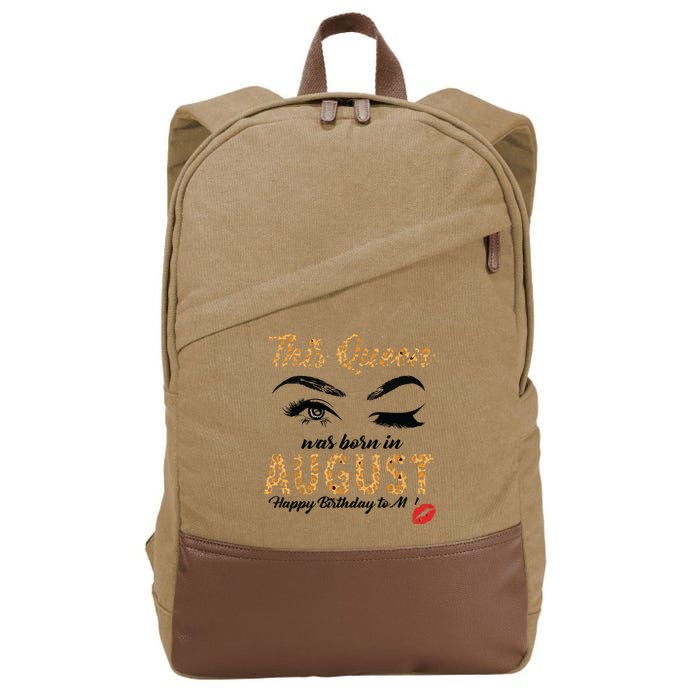 Womens Leopard This Queen Was Born In August Cotton Canvas Backpack